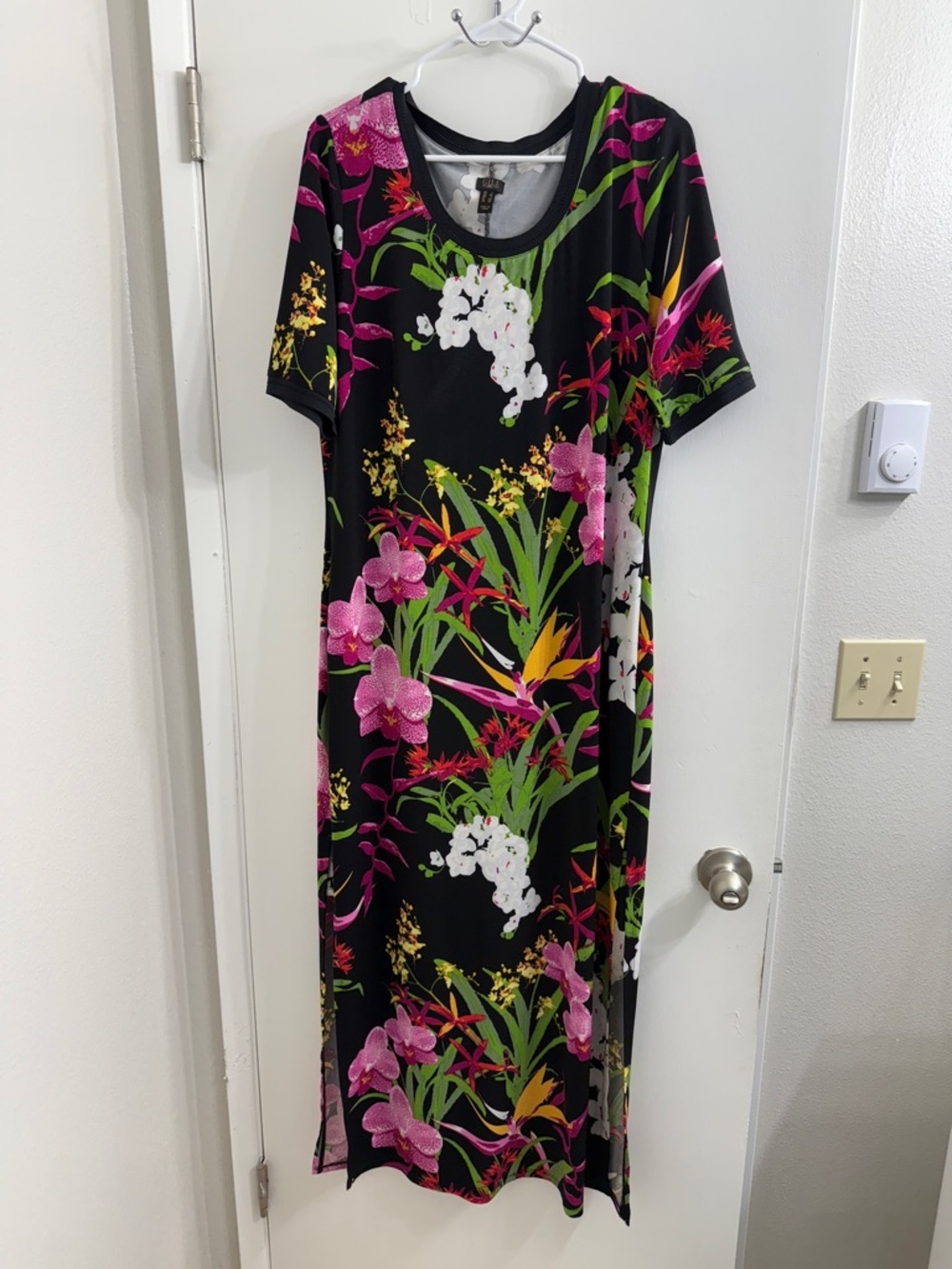 G.I.L.I. Black Maxi Dress with Pink, Green & White Floral Print
